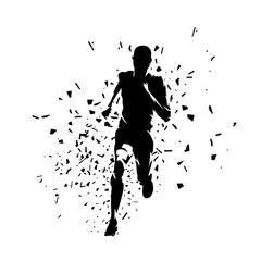 Wall Mural - Run, sprinting man, isolated vector runner silhouette, front view