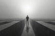 © Raisa - Man in suit stands in foggy maze. Businessman faces path choice, contemplating future, career challenges. Solitude, mystery define this symbolic journey of leadership strategy, planning for success.