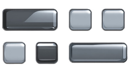 Set of glossy gray rectangular and square buttons for user interface design.