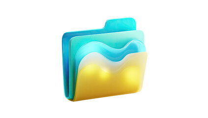 3D folder icon, teal and gold, stylized