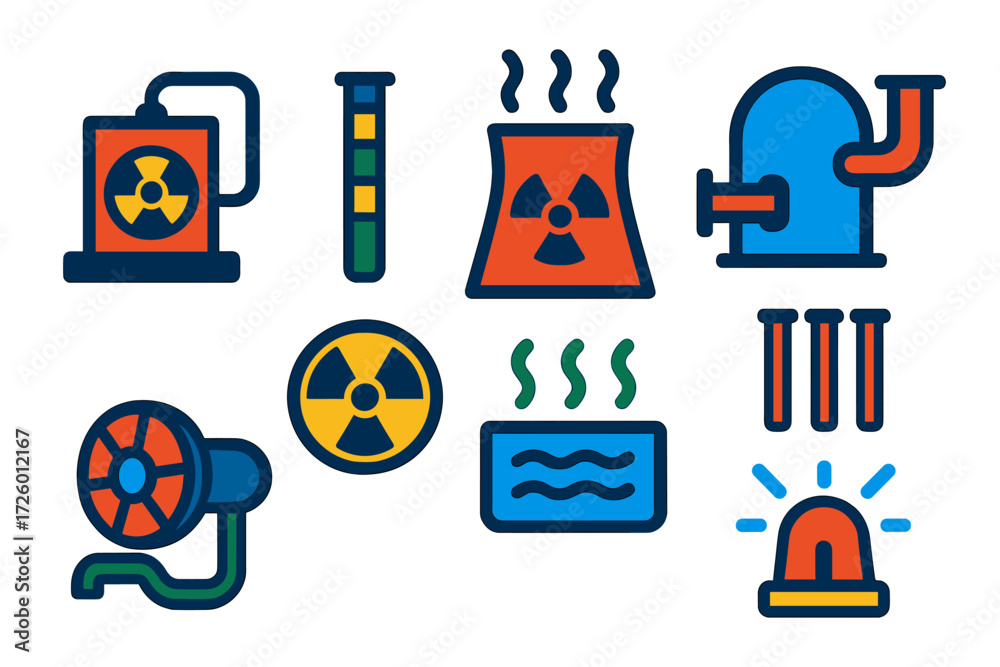 Nuclear Rod Icon Nuclear Energy Icons. Flat vector icons of nuclear energy: nuclear ...