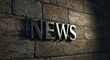 © Kiki - A close-up of the word 'NEWS' in metallic letters attached to a textured brick wall.