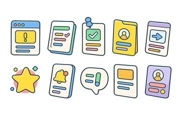 ui, ux design flat icon set. website, app interface elements collection.