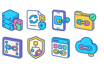 Wall Mural - Data security and cloud 3d icon set. server, mobile, cloud protection icons 3d collection