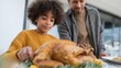 © Jaroon - A young person and an adult preparing a golden-brown roasted poultry. Capturing a warm and inviting atmosphere, showcasing a moment of preparation and appreciation of a well-cooked poultry.