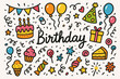 © Hubba Bubba - Birthday celebration flat icon set. party icons with cake, balloons, and confetti.