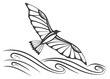 © shahbaztan - Stylized black and white drawing of a bird flying over waves with detailed wing patterns shown clearly created with generated ai