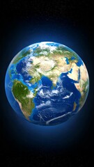 Wall Mural - Planet Earth view from space with continents, oceans, cloud cover, and distant stars against dark cosmos background illustration.