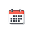 © Satya - An icon calendar with red top and gray days stands on white