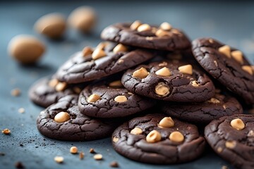 Wall Mural - delicious dark chocolate cookies with peanut butter chips