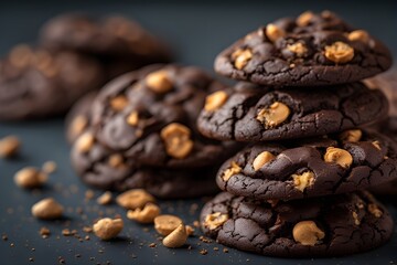 Wall Mural - delicious dark chocolate cookies with peanut butter chips