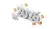 © Kiano - The year 2026 represented by large 3D numbers, surrounded by shopping cart, gift tags, and cardboard boxes, symbolizing commerce and future sales.