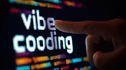Finger Pointing At Vibe Coding On Glowing Screen