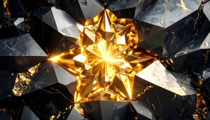Shining Golden Star on Textured Geometric Background