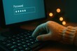 © Jelena - Festive mittens typing strong password on keyboard cyber security holiday tech banner with copy space