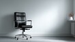© ryan - Empty office chair positioned at white desk with wide blank background wall, suitable for corporate offices, home workspace, business interior, minimal design, and professional productivity concepts.