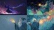 © Zebra - A collage of four illustrations depicting wizened figures casting spells with glowing wands and hands, surrounded by magical effects