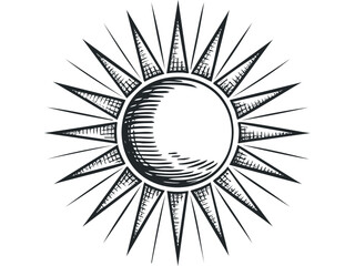 Wall Mural - Stylized sunburst with etched texture and pointed rays. Vector hand drawn illustration