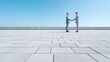 © vanesa - Two Business People Handshaking on Concrete Rooftop Against Blue Sky Outdoor Partnership Agreement Success Negotiation in Neutral Suits