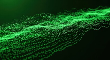 Luminous connectivity: A dynamic digital network of radiant green particle streams on dark