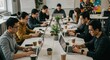 © David - Collaborative work session office space digital workspace modern environment overhead team productivity