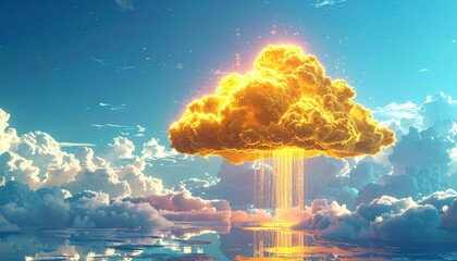 Wall Mural - Futuristic cloud computing concept illustration with glowing blue global technology under night sky