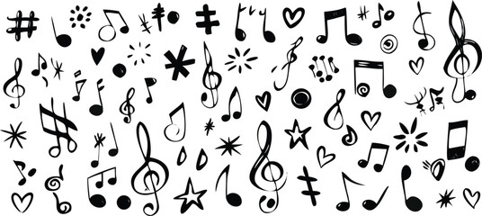Vector art of handdrawn music notes and symbols on white background 
