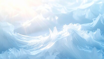 Wall Mural - Abstract blue background with a soft, frozen pattern of ice crystal flowers on a glass window for a cold winter texture and light design wallpaper