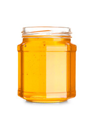 Wall Mural - Jar with tasty honey isolated on white background