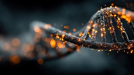 DNA Strand with Glowing Particles Represents Genetics and Biological Research