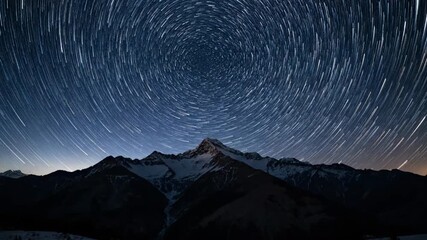 Wall Mural - ﻿Dazzling star trails arc over a majestic mountain range under a clear night sky long exposure, exploration, abstract