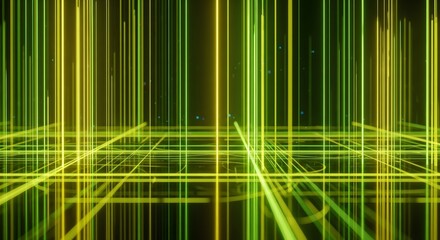 Abstract Green and Yellow Neon Line Grid Background