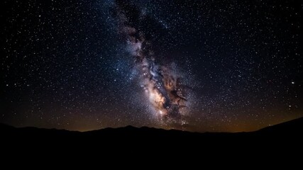 Wall Mural - Watch the vibrant Milky Way galaxy emerge as twilight fades into deep, star-filled night in this captivating celestial timelapse magic hour, universe, nature