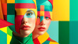 © Volodymyr - young woman with colorful cubes portrait of a girl with a colorful art Abstract geometric shapes art face fashion