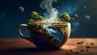© Hanzala - World in a Cup: Conceptual artwork depicting a cup as a miniature planet, merging nature's beauty with the warmth of a beverage, conveying a sense of harmony and wonder.