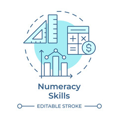 Wall Mural - Numeracy skills soft blue concept icon. Understand and work with numbers everyday. Life competencies. Round shape line illustration. Abstract idea. Graphic design. Easy to use in article