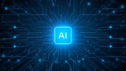 AI digital background with circuit lines and futuristic blue light