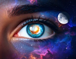 Wall Mural - Cosmic Eye: A Surreal Vision of the Universe Reflected in Human Gaze.