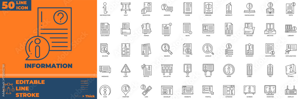 Symbol For Informative Content Information Line Icon Set.information, data, knowledge, details, fact ...