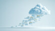 © HomeyCosy - Abstract representation of cloud migration with folders leaving a cloud, symbolizing data transfer and organization in a digital environment