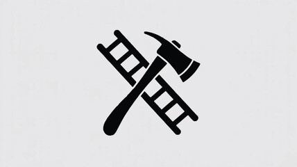 A minimalist black and white icon design of two crossed ladders forming an X shape 