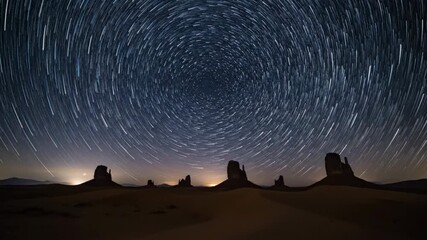 Wall Mural - Mesmerizing star trails timelapse above a vast desert landscape under a clear night sky mesmerizing star trails, slow movement, nature