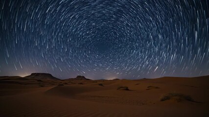 Wall Mural - Mesmerizing star trails timelapse above a vast desert landscape under a clear night sky universe, galaxy, beautiful