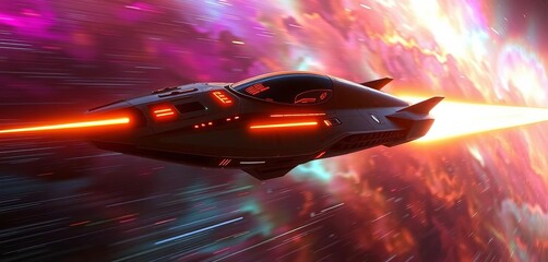 Wall Mural - Sleek, bioluminescent spacecraft speeding through a nebula,   digital,  energy