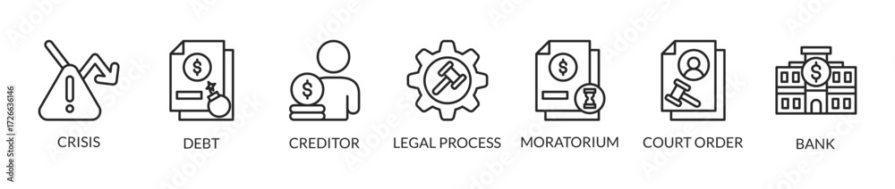 Cannot Repay Bankruptcy Concept with vector icons. Bankruptcy is a legal process ...