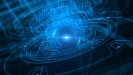 Wall Mural - Futuristic Blue Digital Tunnel with Circular Designs and Glowing Center