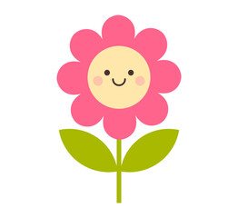 Wall Mural - cute smiling flower icon. simple flower flat design element. png illustration on transparent backgro