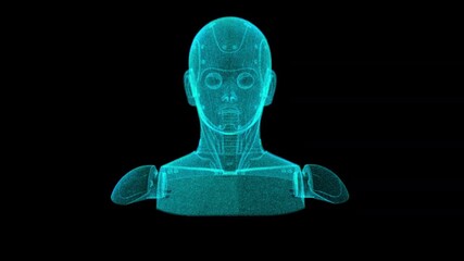 Wall Mural - Futuristic Holographic Robotic Head in Digital Blue Glow Art Style Visual