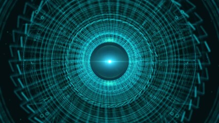 Wall Mural - Futuristic Digital Tunnel with Glowing Core in Teal Blue Abstract Design