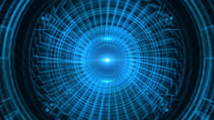 Wall Mural - Futuristic Blue Tunnel of Technology and Infinite Digital Network Imagery
